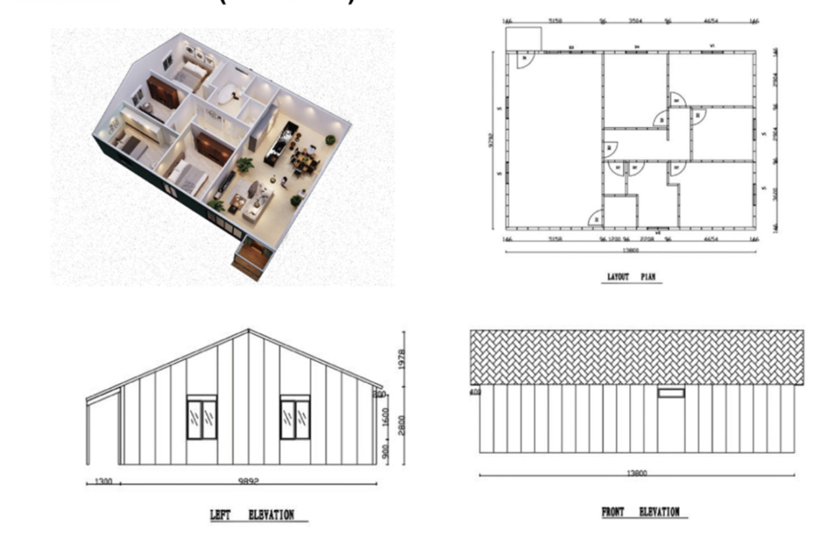 Permanent House – 3 Bedroom – 70 Years Life span – Finish in Just 21 Days