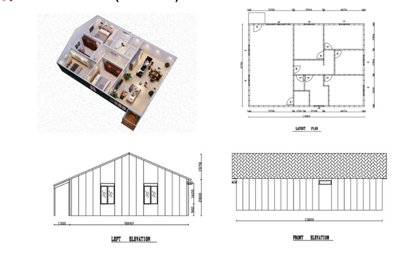 Permanent House – 3 Bedroom – 70 Years Life span – Finish in Just 21 Days